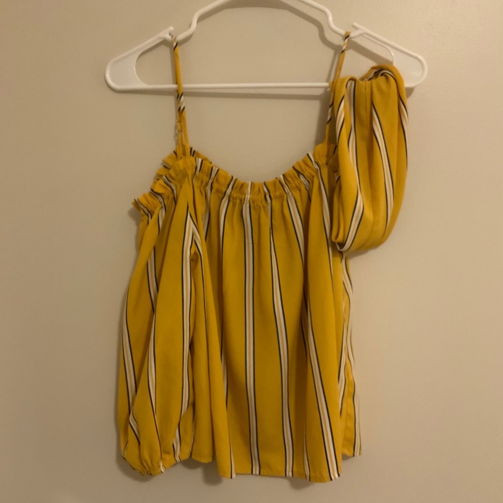 Yellow stripe off the shoulder top